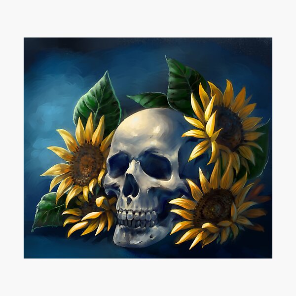 Skull and Sunflowers Photographic Print