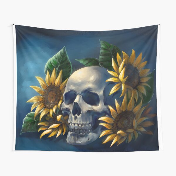 Skull and Sunflowers Tapestry