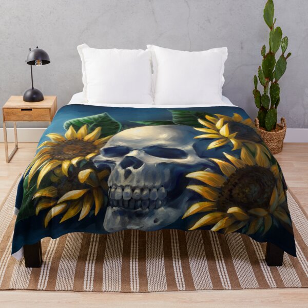 Skull and Sunflowers Throw Blanket