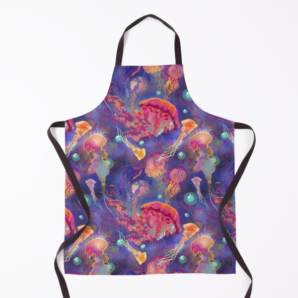 Item preview, Jellyfish in deep blue water with bright rainbow colors undersea pattern designed and sold by sandpaperdaisy.
