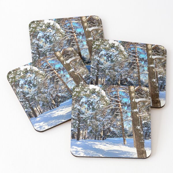 Item preview, Scene at the Sormovsky Park in Nizhny Novgorod with pine trees, foliage, trunks, snow and trail designed and sold by Kristina Drozd.