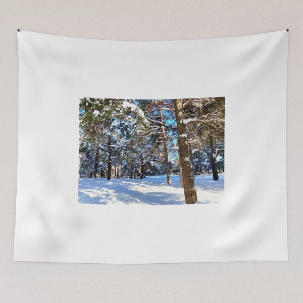 Item preview, Scene at the Sormovsky Park in Nizhny Novgorod with pine trees, foliage, trunks, snow and trail designed and sold by Kristina Drozd.