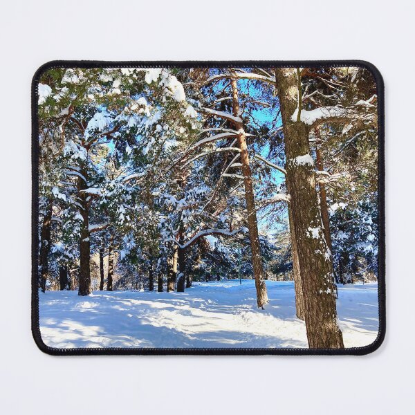Item preview, Scene at the Sormovsky Park in Nizhny Novgorod with pine trees, foliage, trunks, snow and trail designed and sold by Kristina Drozd.
