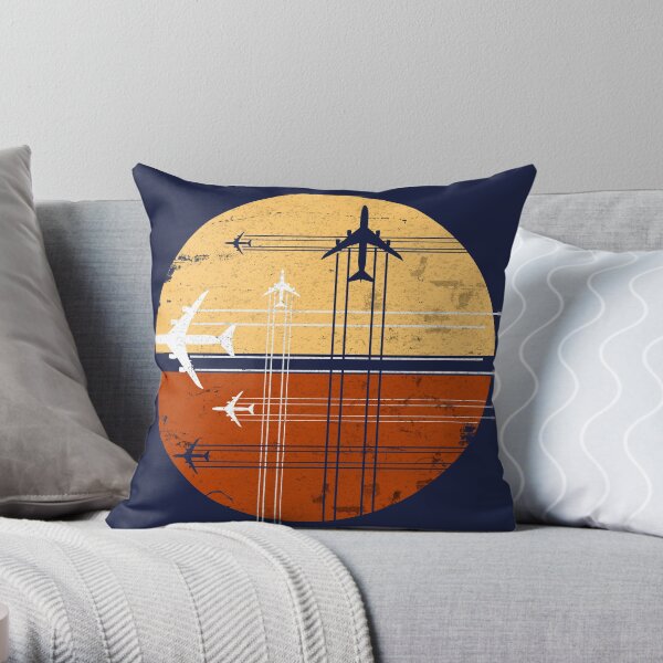 747 Sunrise | Vintage Retro Jumbo Jet Throw Pillow