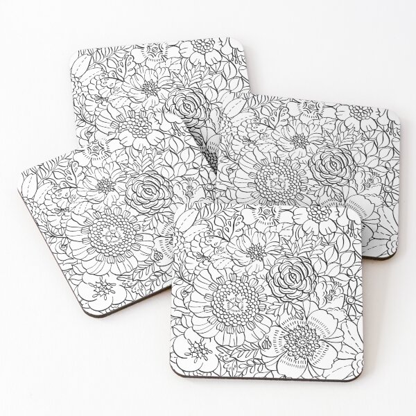 Item preview, black line art flower drawing designed and sold by onMerryDay.