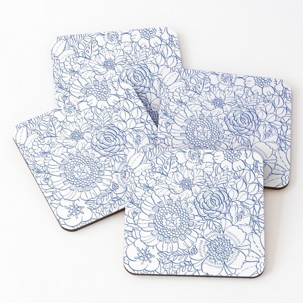 Item preview, blue line art flower designed and sold by onMerryDay.