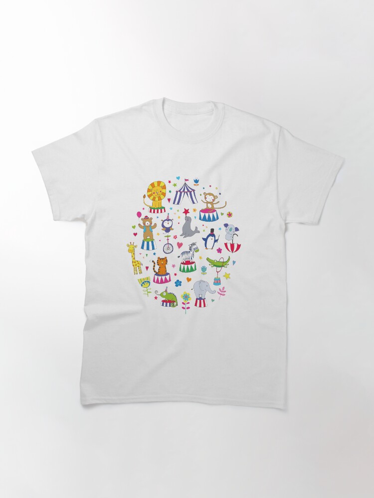 Thumbnail 3 of 7, Classic T-Shirt, Circus Animal Alphabet - multicoloured on sky blue - Cute animal pattern by Cecca Designs designed and sold by Cecca-Designs.