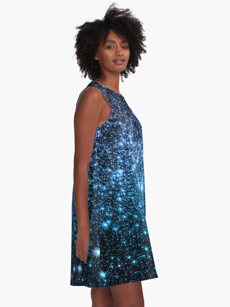 Galaxy Sparkle Stars Periwinkle Turquoise Blue Ombre A-Line Dress for Sale  by 2sweetsDesign