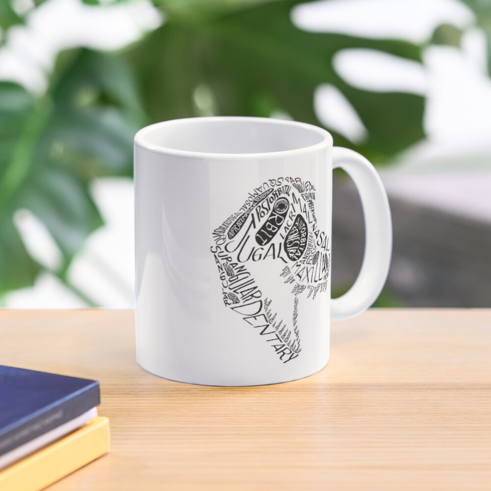 Black Calligram Tyrannosaur Skull Coffee Mug