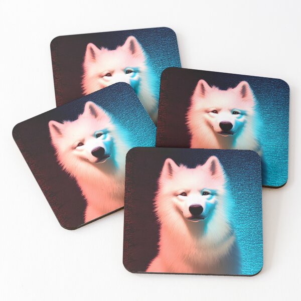 Item preview, White Samoyed dog portrait - neon light #27 designed and sold by supeart.