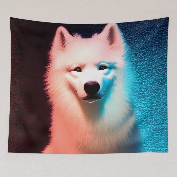Item preview, White Samoyed dog portrait - neon light #27 designed and sold by supeart.