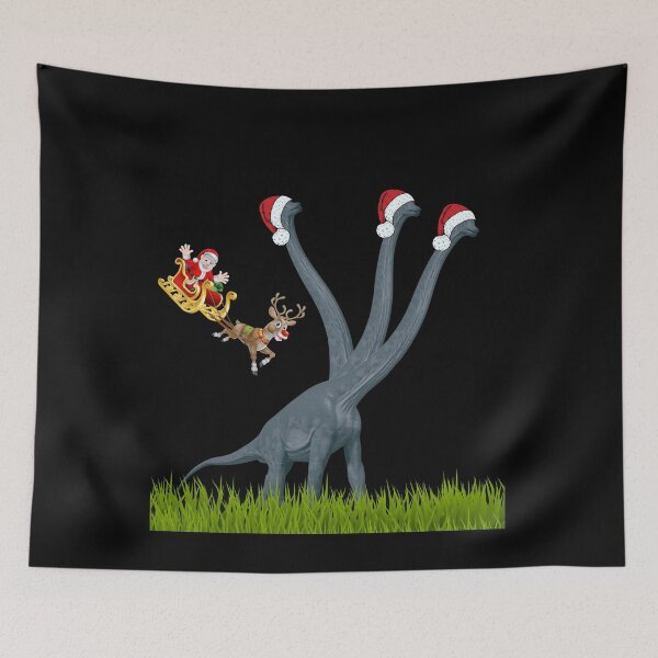 Item preview, Dinosaur Christmas with Santa Claus 11 (in black) | 3-necked dinosaur | Merry Xmas designed and sold by CosmicStory.