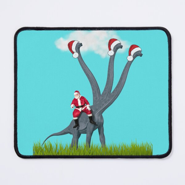Item preview, Dinosaur Christmas with Santa Claus 12 (in blue) | 3-necked dinosaur | Merry Xmas designed and sold by CosmicStory.