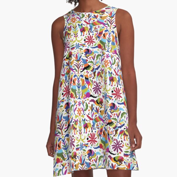 Multicolor Dog Otomi Print A-Line Dress