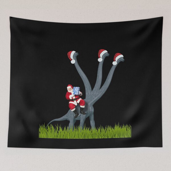 Item preview, Dinosaur Christmas with Santa Claus 13 (in black) | 3-necked dinosaur | Merry Xmas designed and sold by CosmicStory.
