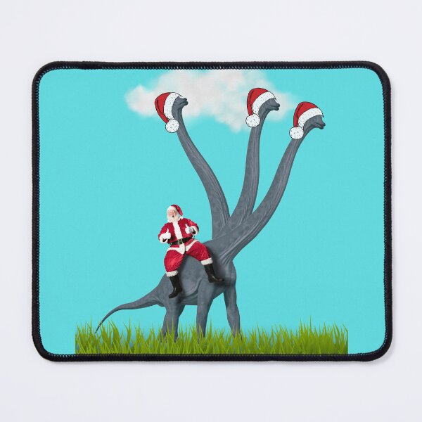 Item preview, Dinosaur Christmas with Santa Claus 14 (in blue) | 3-necked dinosaur | Merry Xmas designed and sold by CosmicStory.