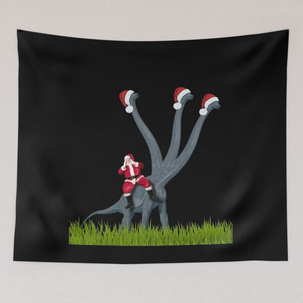Item preview, Dinosaur Christmas with Santa Claus 15 (in black) | 3-necked dinosaur | Merry Xmas designed and sold by CosmicStory.