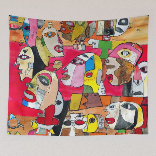 Item preview, Distorted Crowd Portrait - Abstract Faces Painting - Pink, Red, Brown, and Black  designed and sold by Inomaly Art.