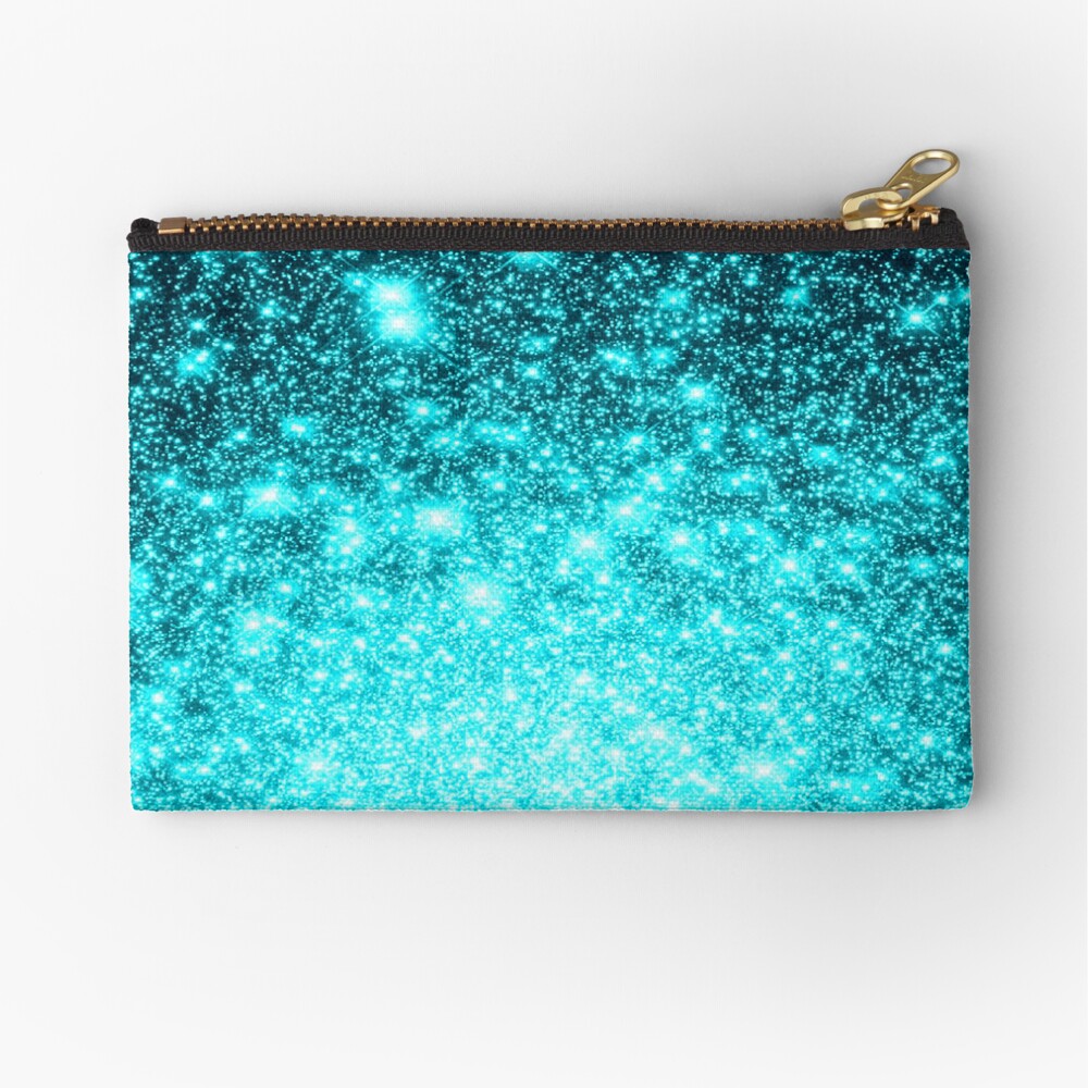 Teal Galaxy Sparkle Stars Ombre Zipper Pouch