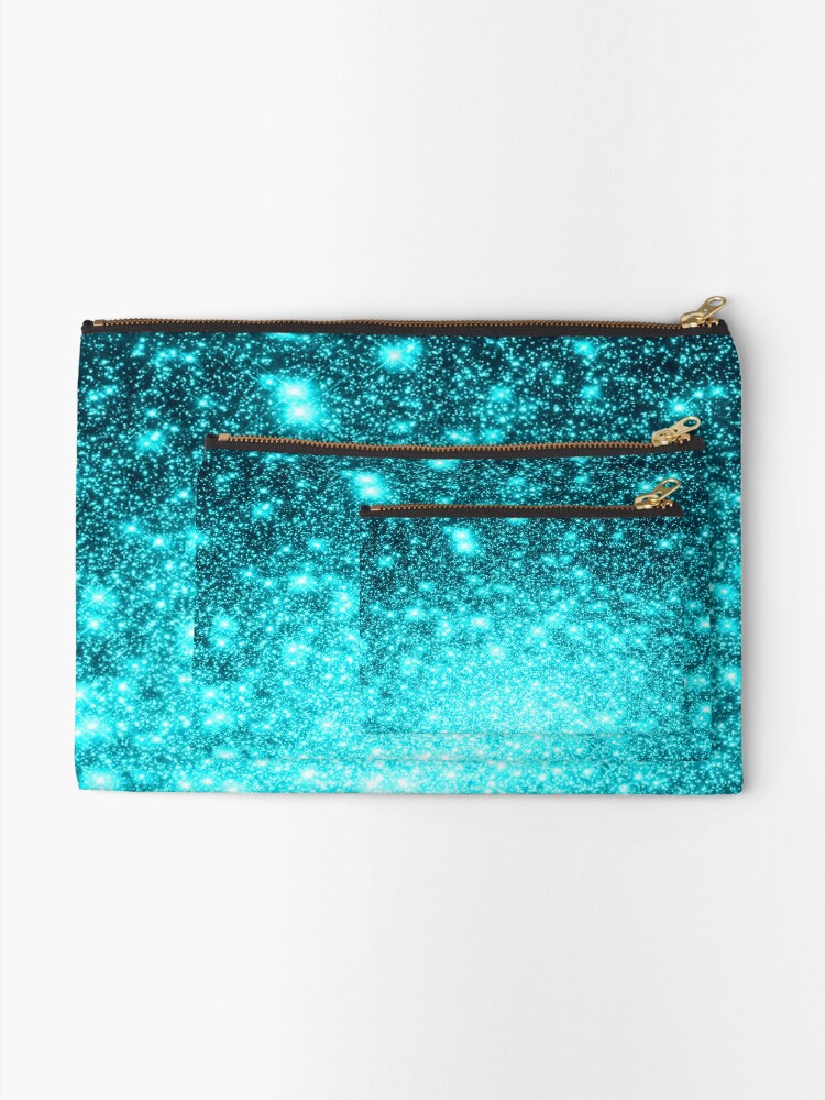 Alternate view of Teal Galaxy Sparkle Stars Ombre Zipper Pouch