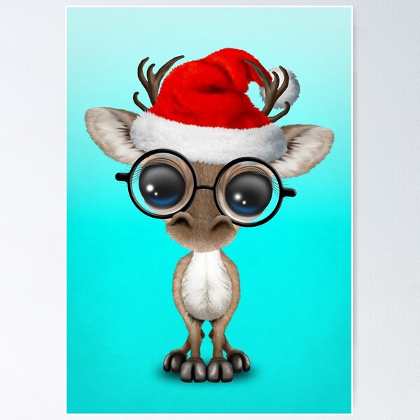 Item preview, Baby Reindeer Wearing a Santa Hat and Glasses designed and sold by JeffBartels.