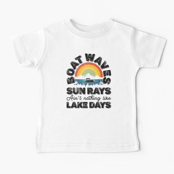 Pontoon Boat Boating - Boat Waves Sun Rays Lake Days - Lake Vaccation Baby T-Shirt