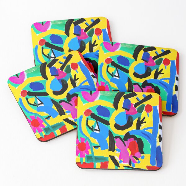Item preview, Pink Flowers in Bloom - Abstract Colorful Art - Yellow, Blue, and Pink designed and sold by Inomaly Art.