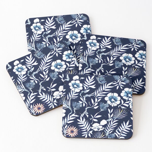 Item preview, floral white flower blue leaf patter #5 designed and sold by supeart.