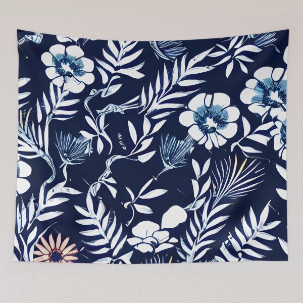 Item preview, floral white flower blue leaf patter #5 designed and sold by supeart.