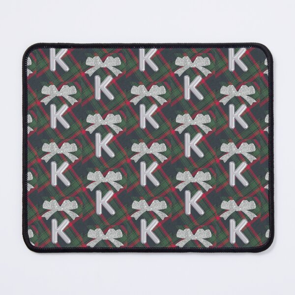 Item preview, Glorious Red and Green Plaid with  Glittering Bow and Puff Initial-K(2) designed and sold by SunMoonBeyond.