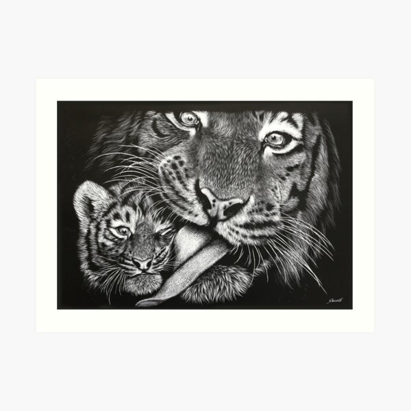 Tiger Mother and Cub Art Print