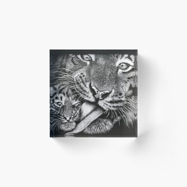 Tiger Mother and Cub Acrylic Block