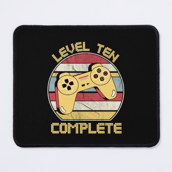 Item preview, level ten complete, video gamers ,10th anniversary, 10th birthday,funny gaming pun,celebration, vintage,70's palette, retro controller, designed and sold by allycat57.