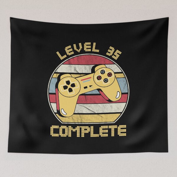 Item preview,  Level 35 complete, video gamers ,35th anniversary, 35th birthday, funny gaming pun,celebration, vintage,70's palette, retro controller,  designed and sold by allycat57.