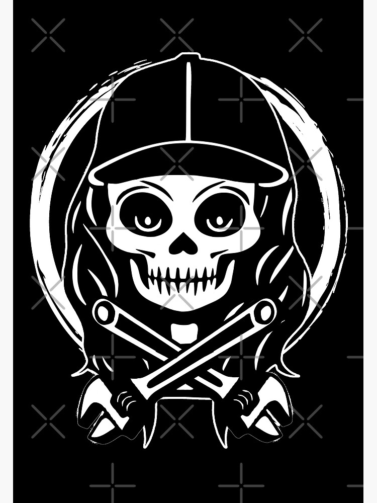 "Female Plumber Skull and Wrench Crossed Tools White Logo" Poster for