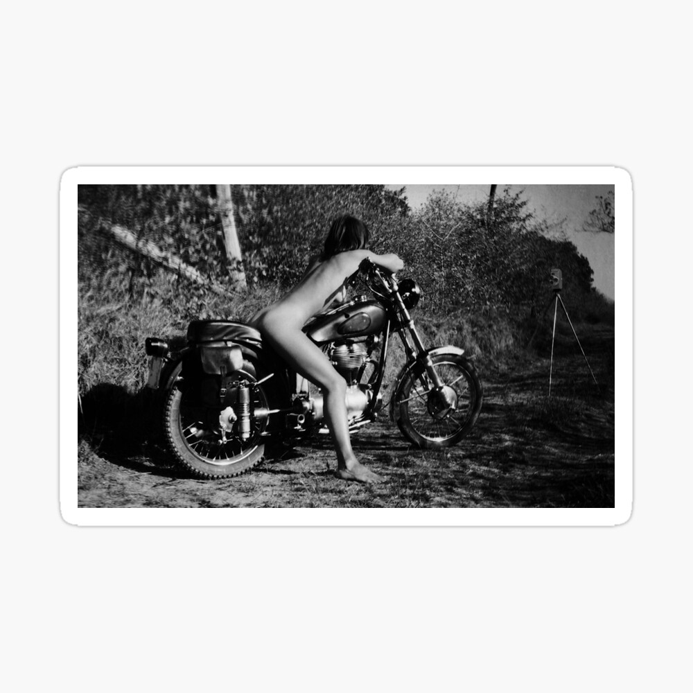 Nude Black and White Woman on Motorcycle Photography\