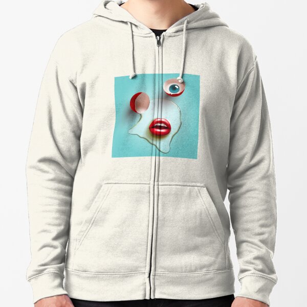 3d egg with red lips and blue eye Zipped Hoodie