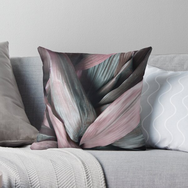 Pink Bohemian Metallic Leaves Throw Pillow