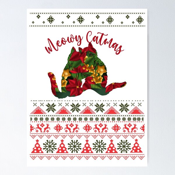 Item preview, Christmas Ugly T-Shirt Meowy Catmas Two Friendly Cats Hugging Christmas Greens Reds designed and sold by Hanlar.