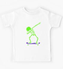 Halloween Dabbing Skeleton SKATEBOARD T-Shirt Dab Skate GLOW Kids Tee