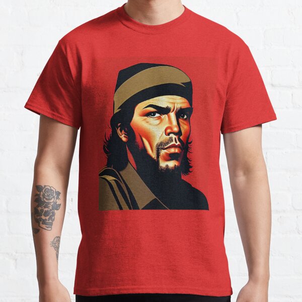 Che Guevara Face Sihouette Famous People Men's Graphic T-Shirt, White, 5XL  