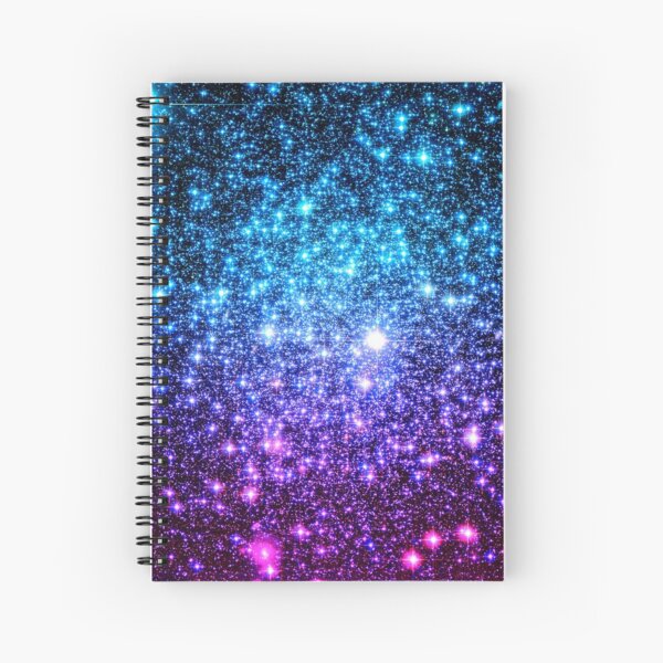  Galaxy Sparkle Stars Turquoise Blue Purple Hot Pink Spiral Notebook