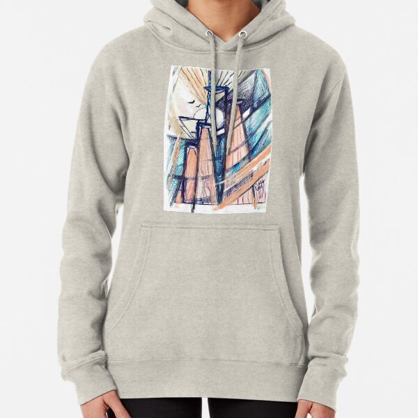 Lights and Masts - digital and ink drawing Pullover Hoodie