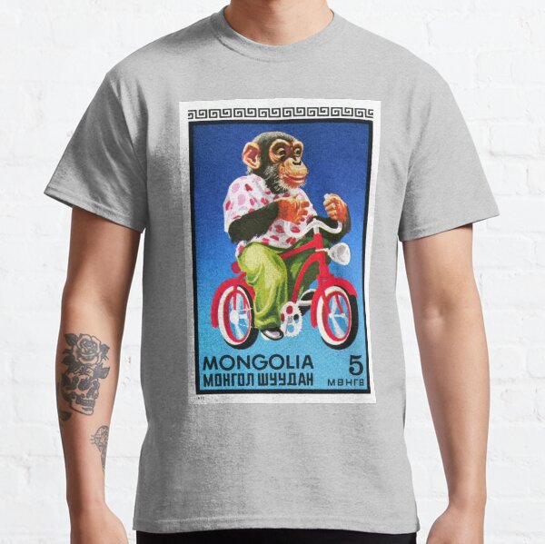1973 Mongolia Chimpanzee Riding Bicycle Postage Stamp Classic T-Shirt