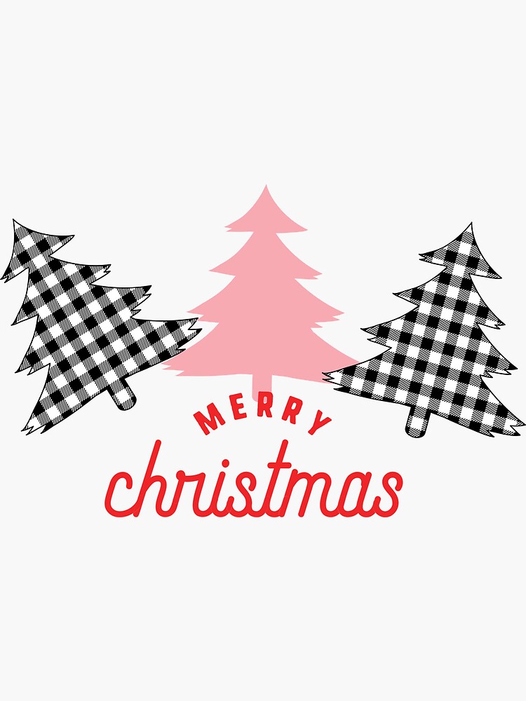 "3 Plaid Christmas Trees Black and White Checkered " Sticker for Sale