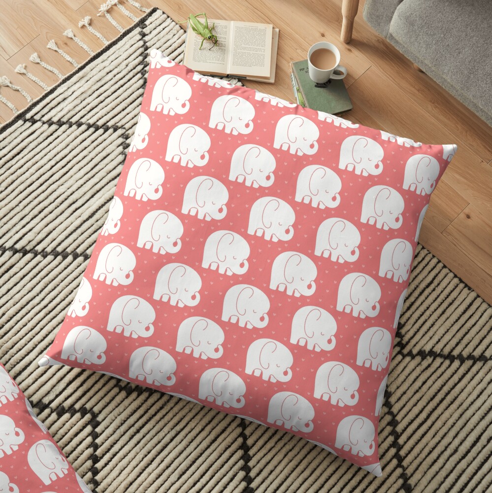mod baby elephants coral Floor Pillow