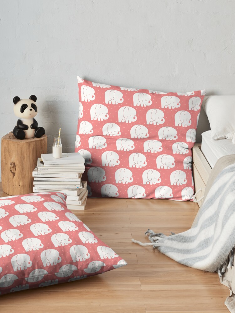 Alternate view of mod baby elephants coral Floor Pillow