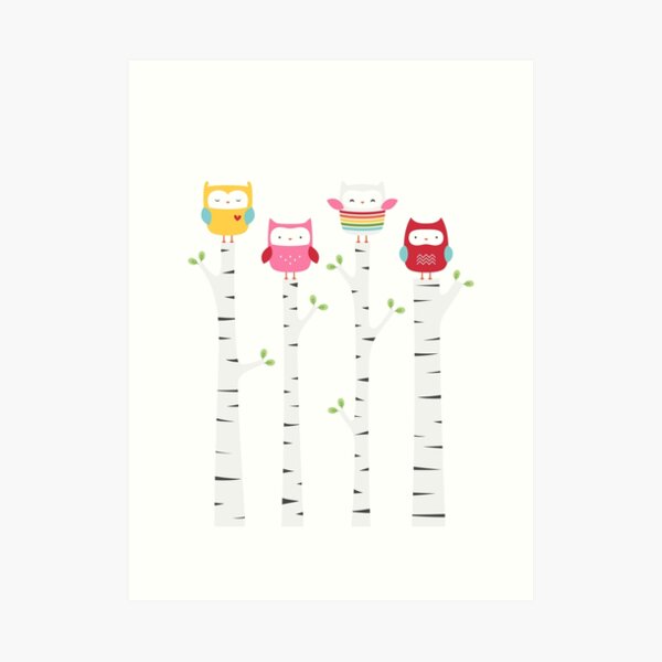 Treetop Owls Art Print