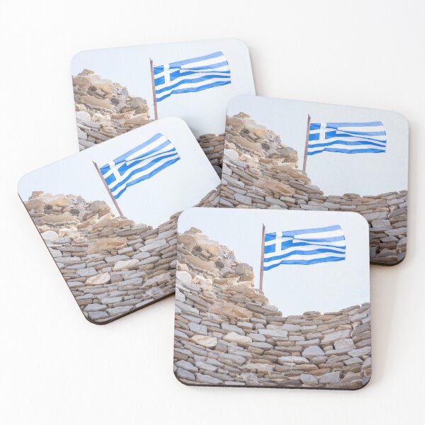 Item preview, Greek flag flying above Venetian Castle in Naoussa designed and sold by jessicagoodsell.