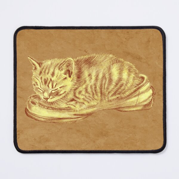 Item preview, Sleeping kitten in an old shoe - brown marbled version designed and sold by SylvieG18.